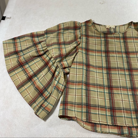 Blu Pepper Cropped Plaid Top Small Flowy Butterfly Sleeves button Down B… - Picture 2 of 8